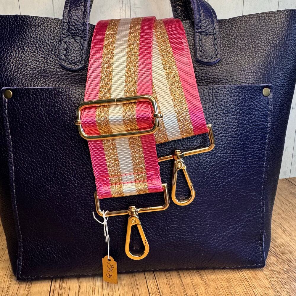 Crossbody Purse Strap Pink Gold White Striped Bag Strap Guitar Strap FAST SHIP